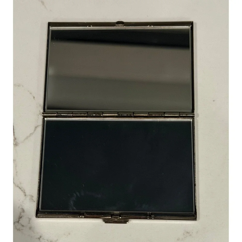 Neiman Marcus Vintage Silver Tone Butterfly Logo Double Compact Mirror
